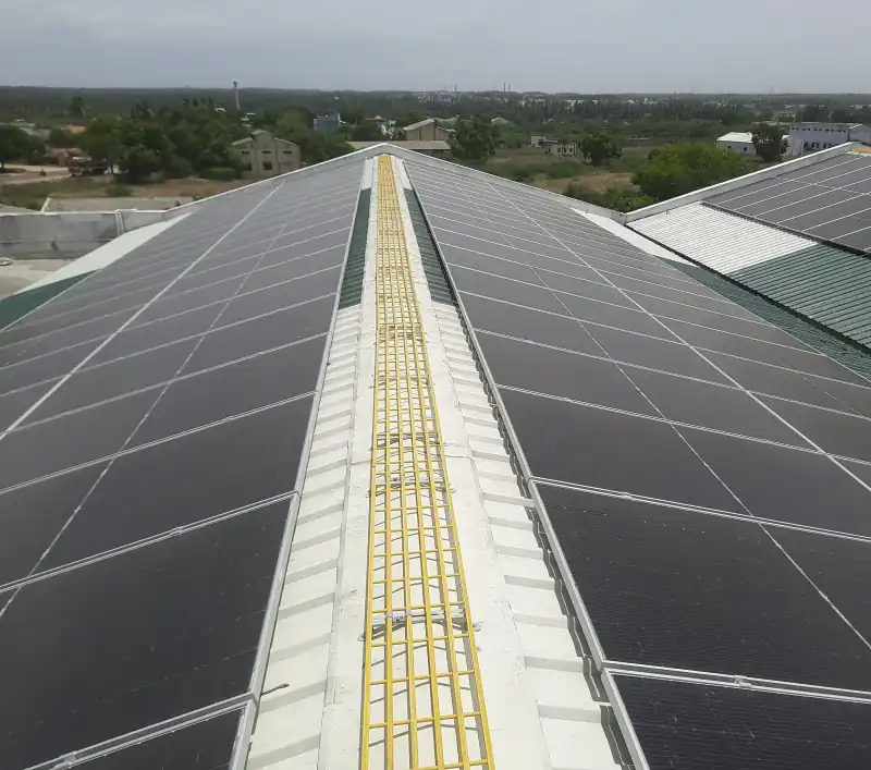 FRP pultruded rooftop walkway by VSL India providing lightweight, corrosion-resistant, and anti-slip access solutions for industrial and commercial rooftops.
